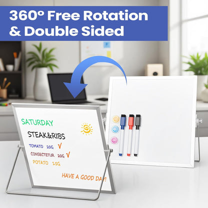Small Desktop White Board with Stand, 10" x 10" Double-Sided Silver Aluminium Frame Whiteboard for Kids, Mini Dry Erase Board for Home, Office, School