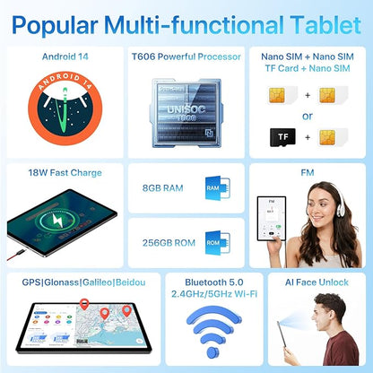 UMIDIGI Android Tablets 11-inch G9 Tab Unlocked Cellular Tablet with SIM Card Slot 4+4GB RAM 256GB ROM 1TB 7200mAh 18W Fast Charging with Case, GPS, FM, WiFi, 4G Gray