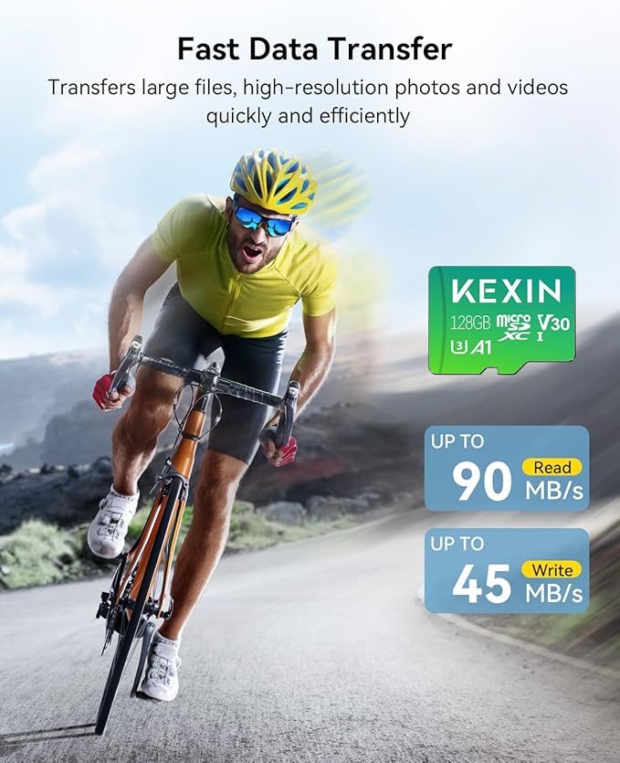 KEXIN 128GB Micro SD Card 3 Pack with Adapter - Up to 90MB/s 4K, V30, A1, C10, 4K UHD High Speed microSDXC UHS-I Memory Card Compatible with Action Camera Drone Game Smartphone Tablet 128G 3Pack