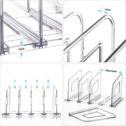 File Organizer, Acrylic File Folder Organizer File Sorter, Plastic Vertical Book Dividers for Magazine Mail Letter Paper, Desktop Organizers for Office, Classroom & Home(4 Sections, 2 Pack)