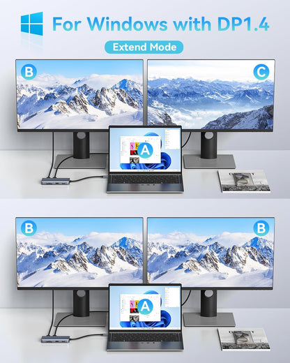 LIONWEI 9 in 1 Laptop Docking Station, Dual HDMI, 100W PD, USB C 3.0, Ethernet, Audio/Mic, USB C Hub for Dell/Surface/HP/Lenovo Laptops