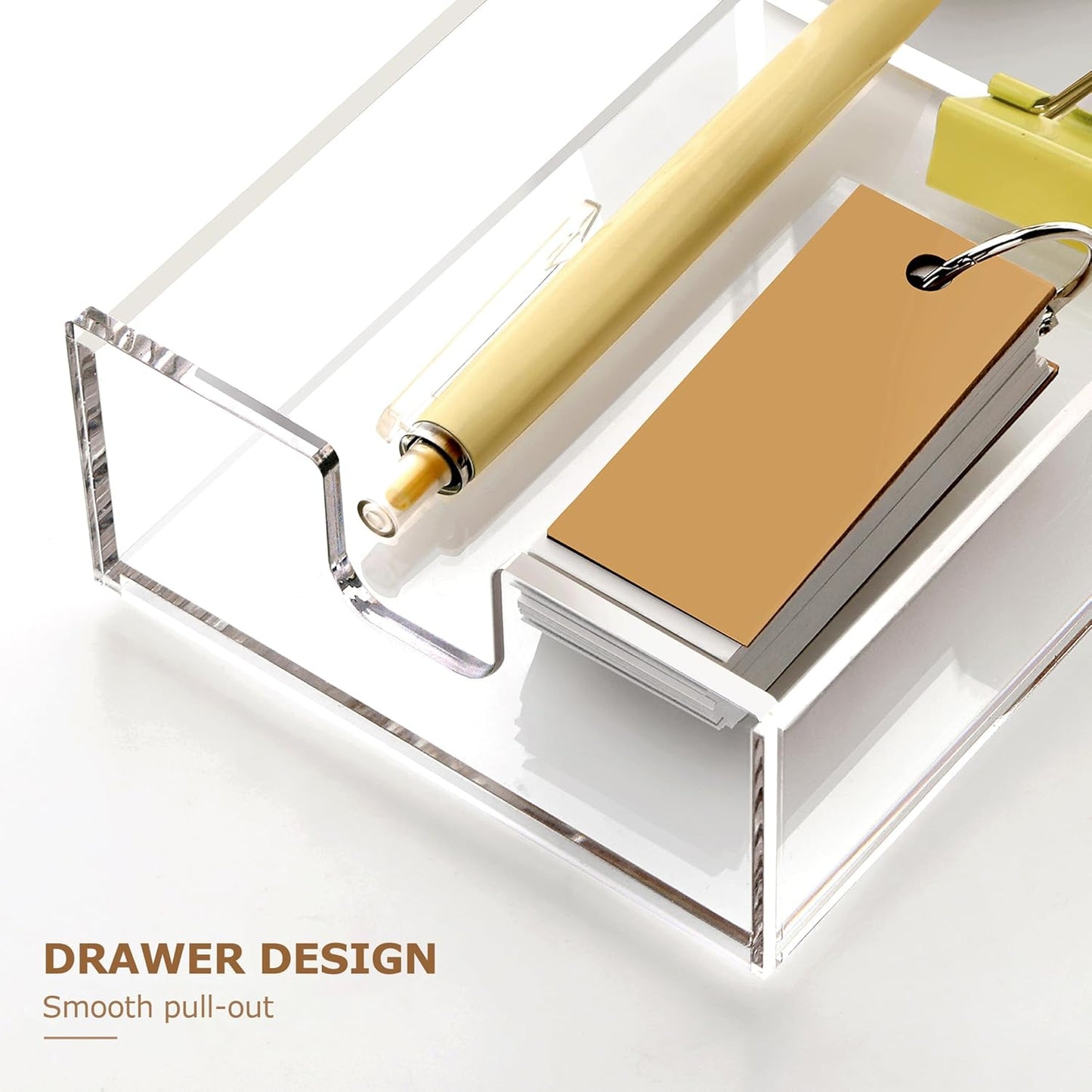 SANRUI Acrylic Mail Sorter Desktop Organizer Holder with Drawer, 5 Compartments Clear Small File Script Letter Document Storage for Desk Bill Filling Envelope Holder Office, Home, School Organization