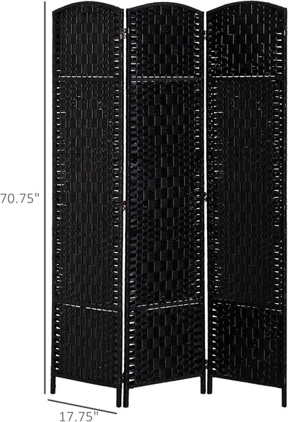 NicBex Room Divider 3 Panel Room Dividers with Wicker Weave Design Partition Room Dividers and Folding Privacy Screens 6 FT Wall Divider for Office, Room Separation,53.25"W x 0.75"D x 70.75"H, Black