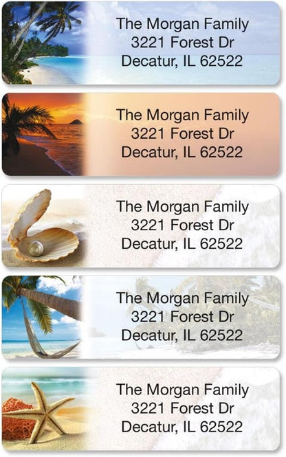 Colorful Images Tropical Paradise Rolled Personalized Return Address Mailing Labels with Dispenser, Customize with Name & Shipping Address, 250 ¾” x 2½” Self Adhesive, Easy Peel Label Roll