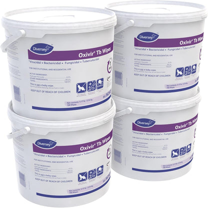 Oxivir Diversey Tb 5627427 Ready-to-Use Disinfectant Cleaning Wipes, Accelerated Hydrogen Peroxide, 11x12-Inch Extra Large Sheets, 160-Wipes, 1-Bucket (Pack of 4)