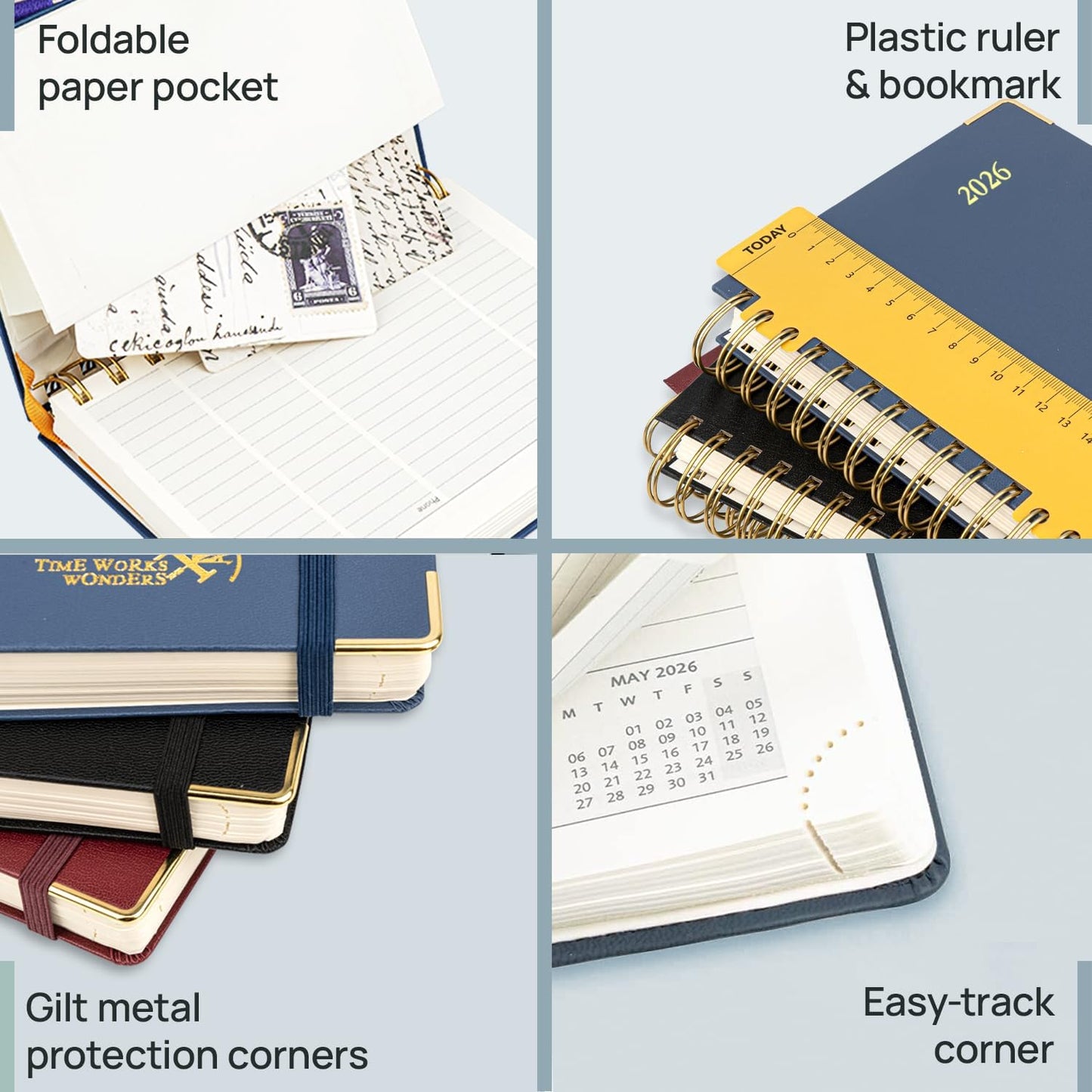 POPRUN 2026 Planner (Large Size 10'' x 8'' Wire-Bound Hard Cover) Daily Weekly and Monthly Calendar - Agenda 2026 (Jan.2026-Dec.2026) with Hourly Schedule, Monthly Tabs - Black