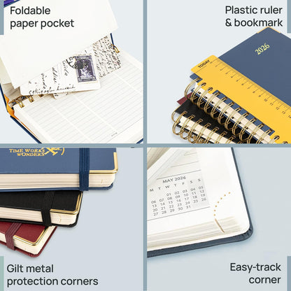 POPRUN 2026 Planner (Medium Size 8.5'' x 6.25'' Wire-Bound Hard Cover) Daily Weekly and Monthly Calendar - Agenda 2026 (Jan.2026-Dec.2026) with Hourly Schedule, Monthly Tabs - Haze Blue