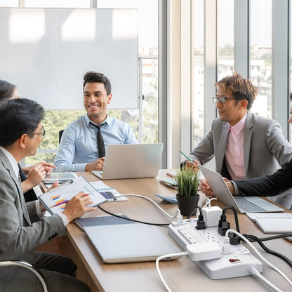18 Outlets Surge Protector Power Strip - 10 Feet Flat Plug Heavy Duty Extension Cord with 18 Widely Outlets and 4 USB Ports, 2100 Joules, White, ETL Listed
