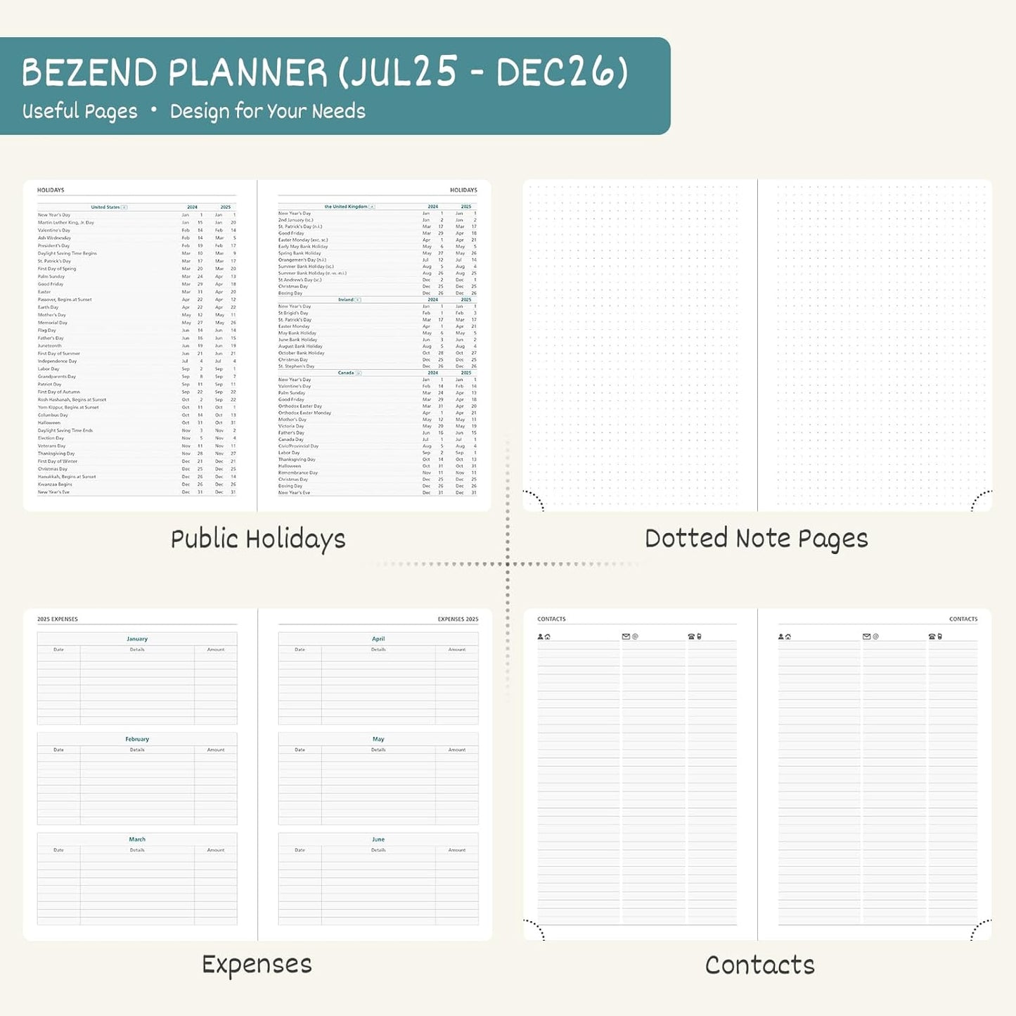 BEZEND Planner 2025-2026 Weekly and Monthly, 8.5" x 11" Academic Calendar (Jul 25-Dec 26) Vertical Daily Appointment with Hourly Timeslot & Monthly Tab, Spiral, PU Leather Softcover - Dark Green