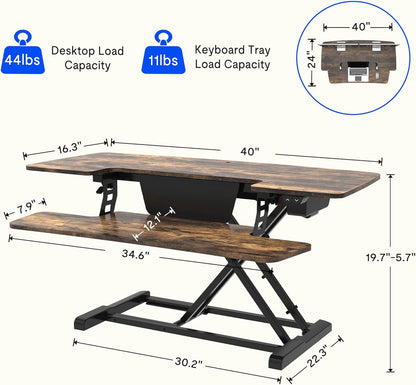 FLEXISPOT Electric Standing Desk Converter 40" Height Motorized Adjustable Stand up Desk Riser with Quick Release Keyboard Tray, Rustic Color