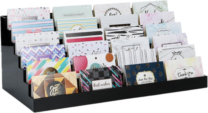 Acrylic Business Card Holder for Desk Multiple Business Card Holders 28 Slot 7 Tier Large Business Card Organizer Business Card Display Rack Black Plastic Business Card Stand for Home Office