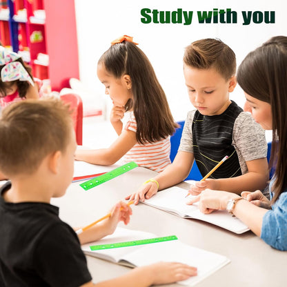 28 Pack Plastic Ruler 12 Inch Transparent Rulers - Metric Bulk for Kids School Office Classroom, Green