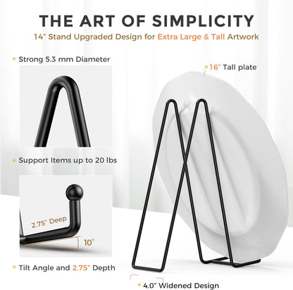 TR-LIFE 14 Inch Heavy Duty Plate Stand (2 Pack) - Metal Display Easel for Large Plates, Platters, Picture Frames, Signs, and Posters