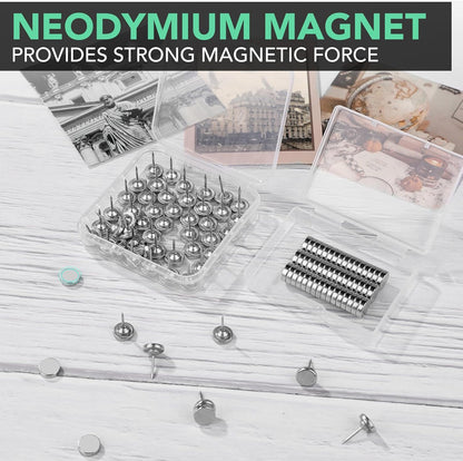 E BAVITE Magnetic Push Pins, 20 Sets Magnet Thumbtack for Wall Bulletin Board Strong Decorative Pushpins Clip for Map Picture Hanging Kit Poster Holder