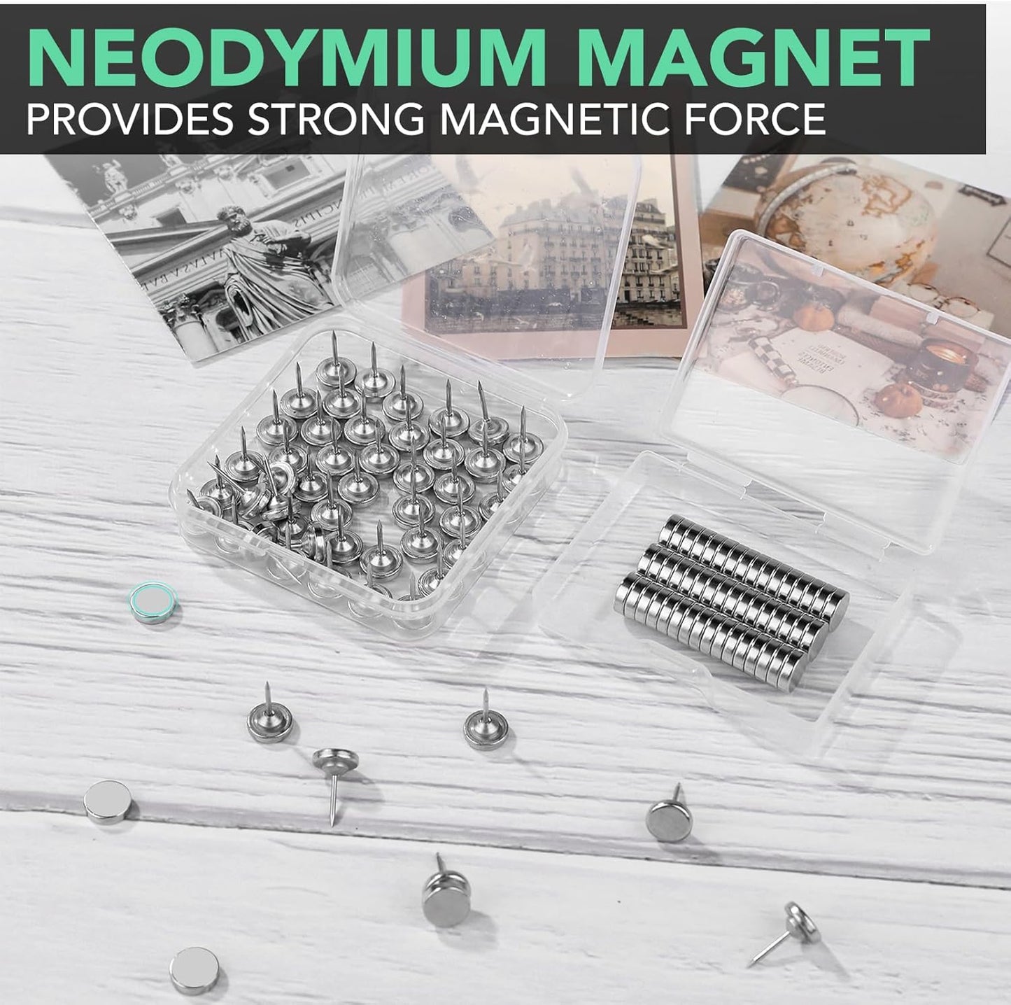 E BAVITE Magnetic Pushpins, 50 Sets Magnet Thumb Tacks for Whiteboard Wall Cork Board Bulletin Cute Decorative Push Pins Clip Magnetic Photo Poster Hanger