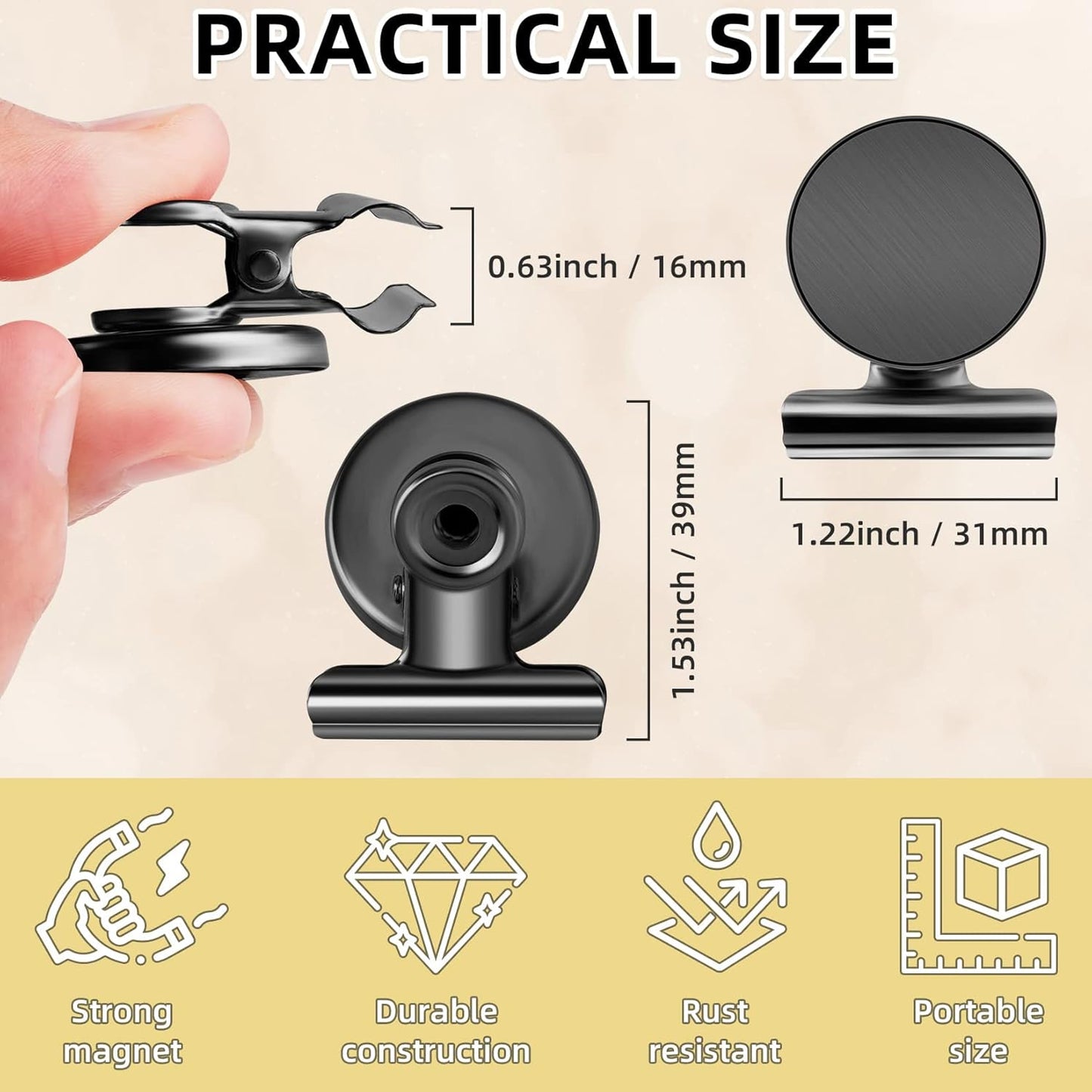 Grtard 24 Pack Magnetic Clips Heavy Duty, Black Magnet Clips for Fridge, Refrigerator Magnets, Strong Magnetic Clip, Scratch Free Magnets with Clip for Whiteboard, Refrigerator, Cruise, Locker