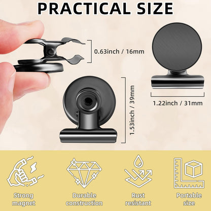 Grtard 24 Pack Magnetic Clips Heavy Duty, Black Magnet Clips for Fridge, Refrigerator Magnets, Strong Magnetic Clip, Scratch Free Magnets with Clip for Whiteboard, Refrigerator, Cruise, Locker