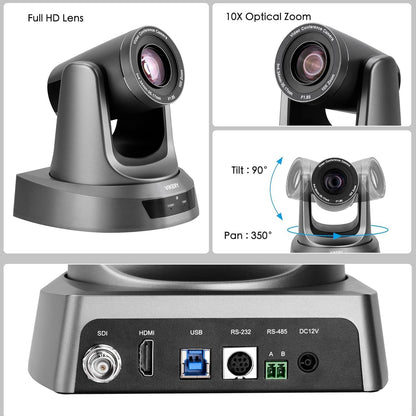 10X PTZ Conference Webcam with 3G-SDI/HDMI/USB Output, 1080P PTZ Live Streaming Camera for Church, Education, Conference Room Camera Attached Remote Control Work with Zoom, Skype, OBS