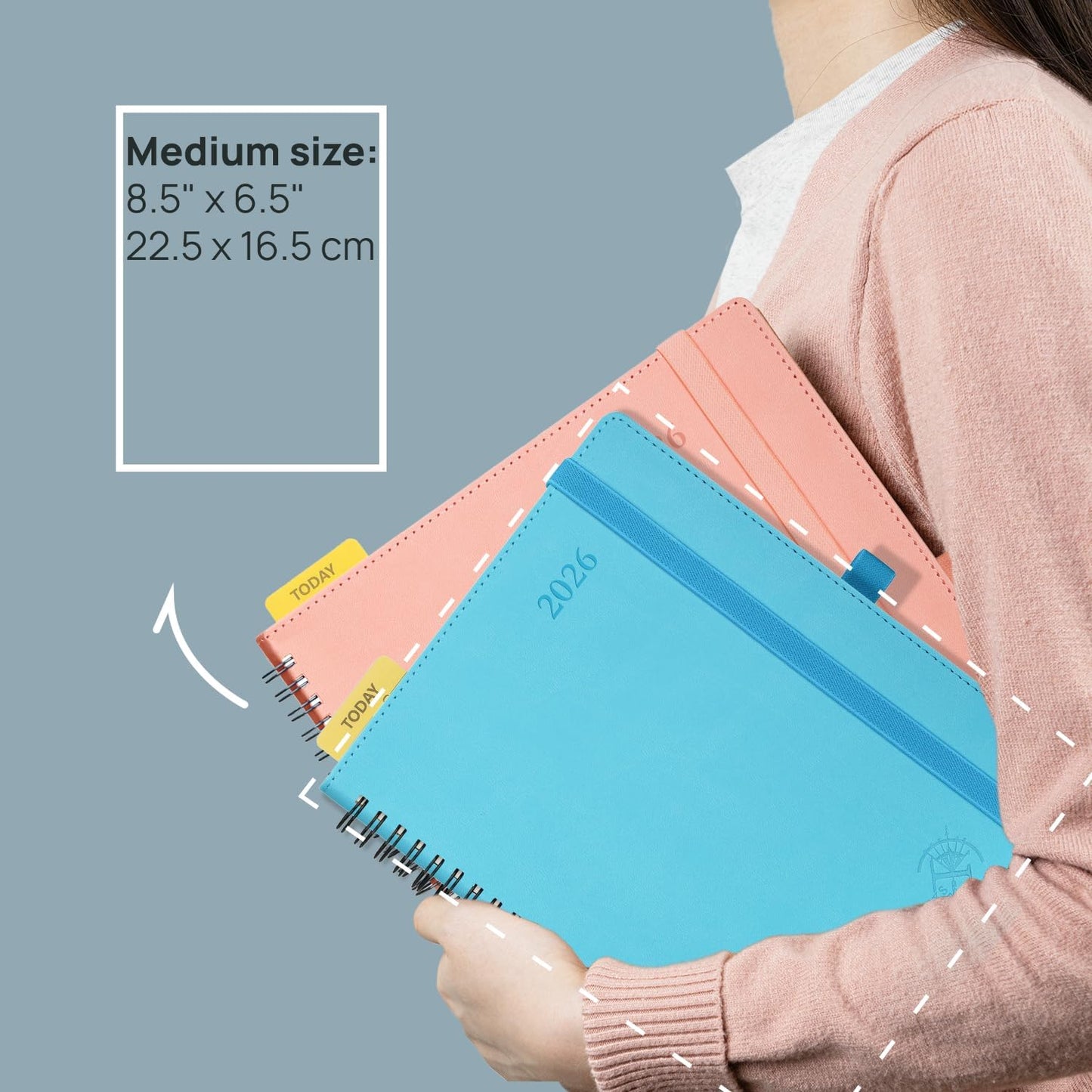 POPRUN 2026 Planner (Medium - 6.5'' x 8.5'') with Hourly Schedule, Vertical Layout - 2026 Weekly Calendar (Jan. 2026 - Dec.2026) for Time Management, Monthly Tabs, Spiral Bound, Soft Cover - Night Sky Blue