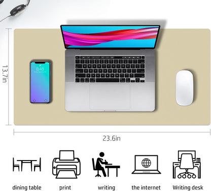 Aothia Double-Sided PU Leather Desk Pad - Non-Slip Large Mouse Pad & Desk Mat for Office, Home - Waterproof, Easy to Clean, Durable Dual-Sided Surface (Sand Beige, 23.6" x 13.7")