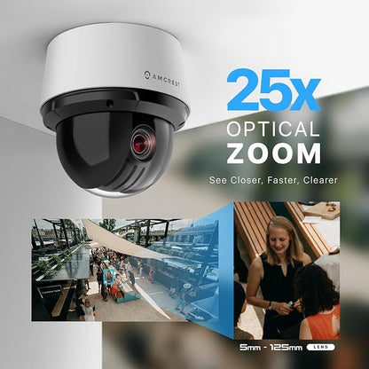 Amcrest 4MP Outdoor PTZ POE + AI IP Camera Pan Tilt Zoom (Optical 25x Motorized) Security Speed Dome, Human and Vehicle Detection, IVS, Face Detection, Auto Tracking, POE+ (802.3at) IP4M-1068EW-AI