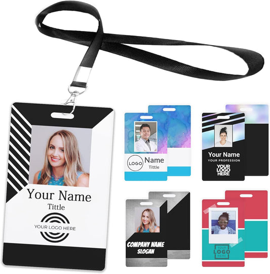 Custom Id Badge, Personalized Employee Photo Identification Card with Lanyard, Durable ID Card for Office Worker Doctor Nurse Student-Vertical-Template14