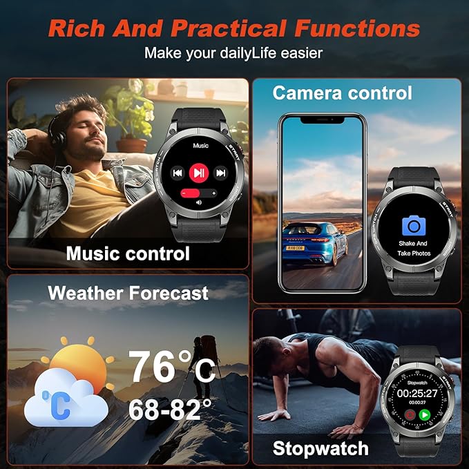 Smart Watch for Men GPS Fitness: 1.43" AMOLED Military Make Answer Call Running Digital Mens Watches Waterproof Smartwatch Android Phone iPhone Samsung Compatible Step Tracker SpO2 Heart Rate Monitor