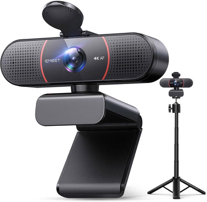 EMEET C960 4K Webcam with Tripod, 4K UHD Sony Sensor, 3 Adjustable Height Mini Tripod w/Privacy Cover, PDAF Auto Focus, Dual Noise-Cancelling Mics, Auto Light Correction, Perfect for Online Meetings