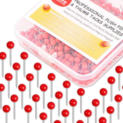 Yalis Push Pins Map Tacks 1/8-Inch Assorted Color Beads Head Map Marking Push Pins,500-count (Red)