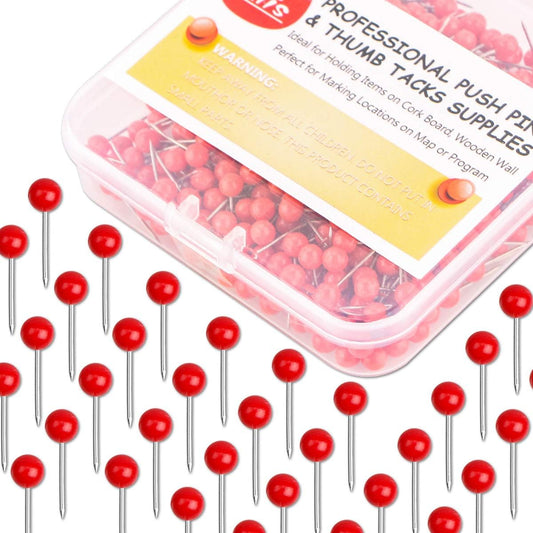 Yalis Push Pins Map Tacks 1/8-Inch Assorted Color Beads Head Map Marking Push Pins,500-count (Red)
