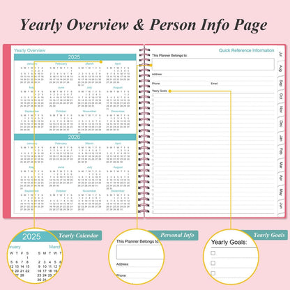 Planner 2025-2026 - Academic Planner 2025-2026 from July 2025 to June 2026 with 12 Monthly Tabs, Flexible Cover, Inner Pocket, 8.5" x 11", Pink