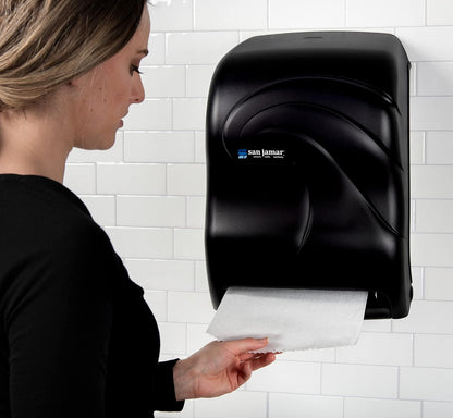San Jamar Tear-N-Dry Oceans Paper Towel Dispenser 1.5 Inch Core Rolls with Touchless Dispensing for Bathroom, Kitchens, Restaurants, and Cafeterias, Plastic, Black Pearl