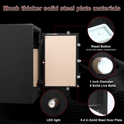 TIGERKING Safe Box,Home Safe,Large Security Box with Double Safety Key Lock and Password for Money and Document,3.7 Cubic Black