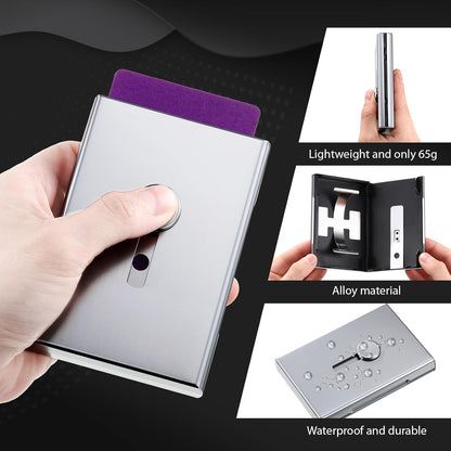 Zonon Large Thumb Drive Business Card Holder Fit 28 Name Credit Aluminum Alloy Slide out Name Card Case Portable Business Holder Wallet Pocket for Men Women (Gray)