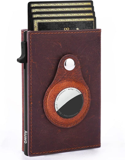 Aiuwo Airtag Wallet for Men,Mens Wallet Card Holder,Smart,Slim,Minimalist Wallet,Credit Cards Holder RFID Blocking Wallet (Airtag Wallet, Crazy Horse Brown)