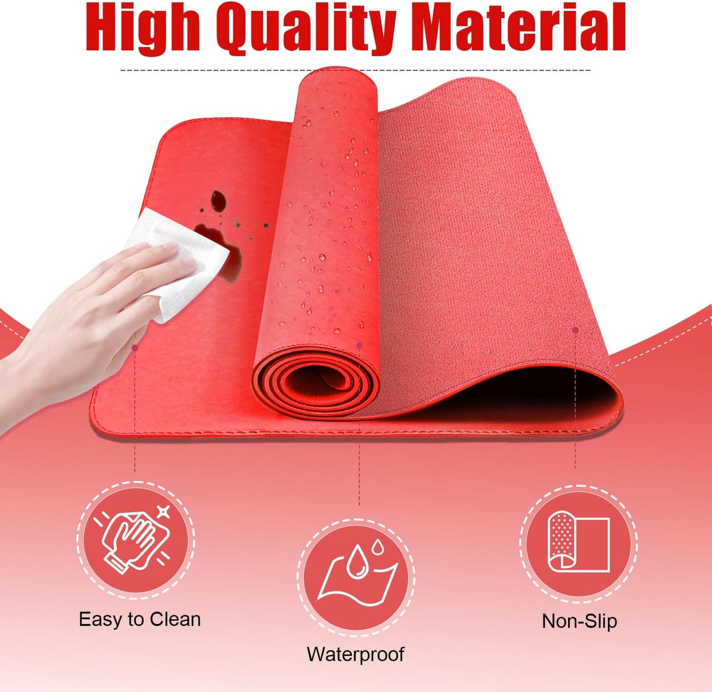 Leather Desk Pad Protector, 47.2'' x 23.6'', Suede Base Sewing Desk Blotter, Non-Slip Office Mat, Waterproof Writing Pad for Home and Office, Candy Red