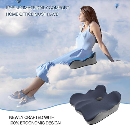 Seat Cushion, X-Large Memory Foam Office Chair Cushion, for Pressure Relief Sciatica & Pain Relief for Long Sitting Hours on Office/Home Chair, Car (Blue)