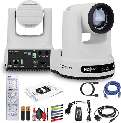 PTZOptics Move 4K SDI/HDMI/USB/IP PTZ Camera with 12x Optical Zoom (White) (PT12X-4K-WH-G3) + Lens Cleaning Kit + HDMI Cable + Ethernet Cable + Color Wire Ties