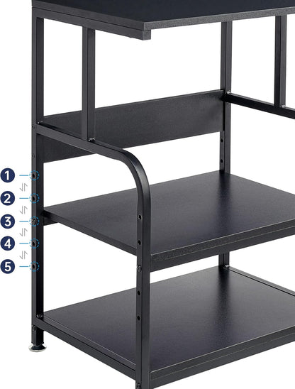 Printer Stand, 3 Tier Printer Table with Height Adjustable Storage Shelf, Rolling Printer Cart with Wheels for Home Office Organization, Black