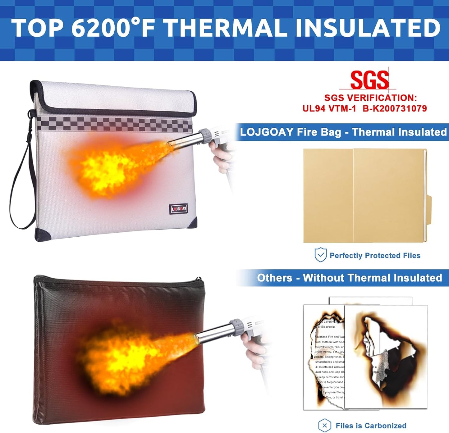 Upgraded Fireproof Document Bag - with 6200°F Heat Insulated, Fireproof Money Bag for Cashwith Fireproof Zipper, 9 Layers of Functional Materials, Water Fire Proof Bag Fireproof Bag (Silver, 13"x11")