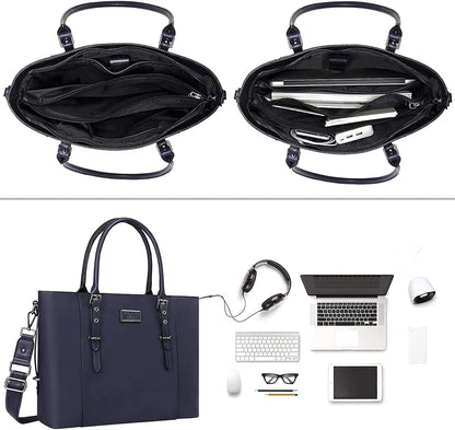 MOSISO PU Leather Laptop Tote Bag for Women, Waterproof Large Capacity Business Work Briefcase Shoulder Laptop Bag