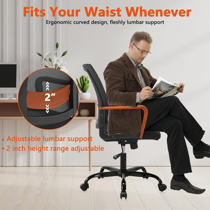 CLATINA Ergonomic Rolling Mesh Desk Chair with Executive Lumbar Support and Adjustable Swivel Design for Home Office Computer Black 2 Pack