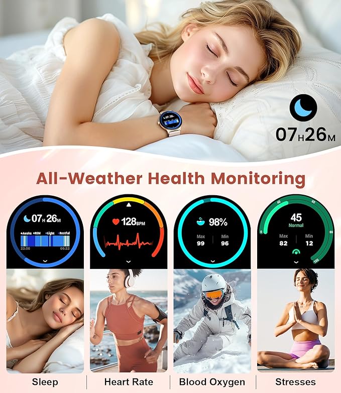LIGE Smart Watch for Women(Dial/Answer Calls), 1.43" AMOLED HD Display, 100+ Sports Modes Fitness Tracker Watch, 5ATM Waterproof/IP68/Sleep Smartwatch Womens, Ladies Smart Watches for iOS Android