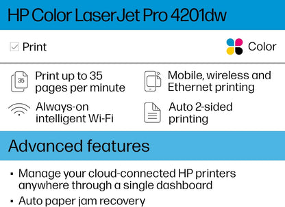HP Color LaserJet Pro 4201dw Wireless Color Laser Printer, Best-for-Office (4RA86F)