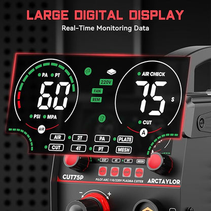 75Amps Plasma Cutter, Non-Touch Pilot Arc Plasma Cutter Machine,110/220V Dual Voltage IGBT Inverter, Air Sensor Technology, Large Digital Display Plasma Cutters CUT75P