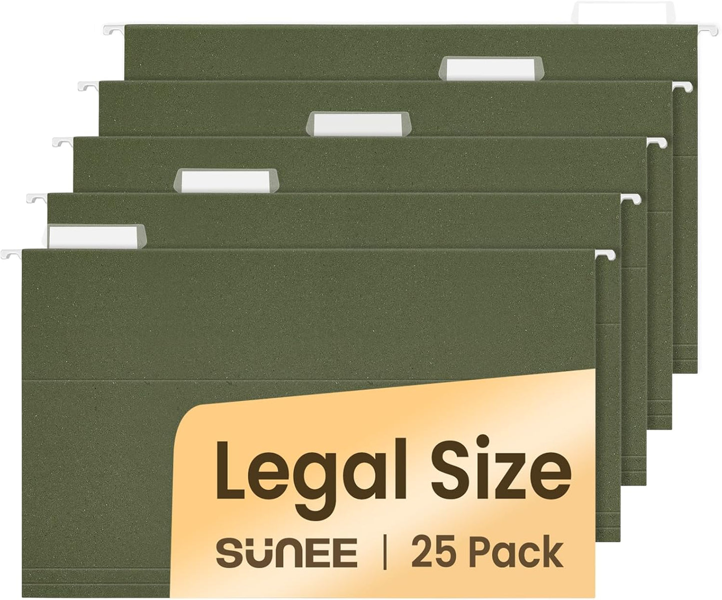 SUNEE Hanging File Folders Legal Size,25 Pack Reinforced Hang Folders, Adjustable 1/5-Cut Tabs, Designed for Bulky Files, Filing Cabinet, Standard Green