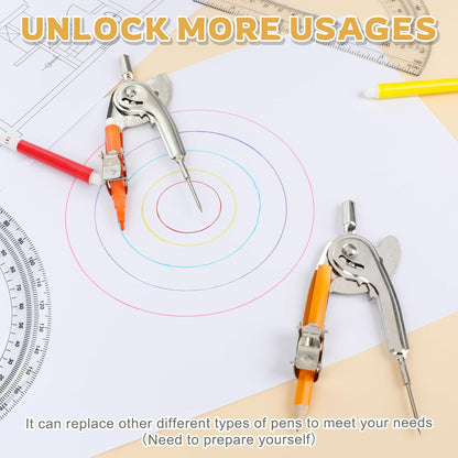 2 Pack Geometry Tool Set, Math Compass for Geometry and 6 Inch Protractor Set Include Metal Compass with Pencil and Clear Plastic Protractor for Student Classroom Office Woodworking Art Drawing
