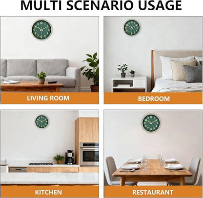 Wall Clock, 8 Inch Wall Clocks Battery Operated, Modern Non Ticking Silent Digital Analog Small Wall Clock for Bedroom Living Room Kitchen Office Gym Classroom Outdoor Clocks, Gold Green