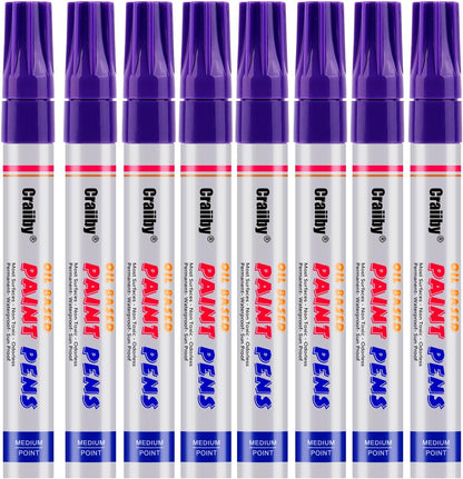 Purple Paint Markers, 8 Pack Oil-Based Waterproof Quick Dry Permanent Paint Pen Set for Rocks Painting, Wood, Fabric, Plastic, Canvas, Glass, Mugs, Metal, Tire, Stone, DIY Craft