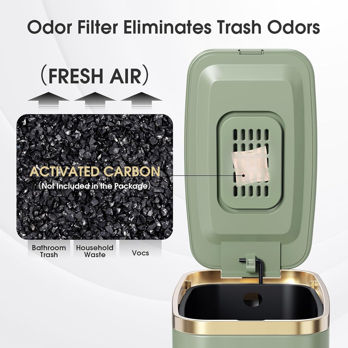 CEROELDA Small Bathroom Trash Can with Lid Soft Close-5L/1.3 Gal Slim Garbage Can-Metal Step Wastebasket-Rectangle Narrow Waste Bin for Office, Bedroom, Toilet, Live Room-Green